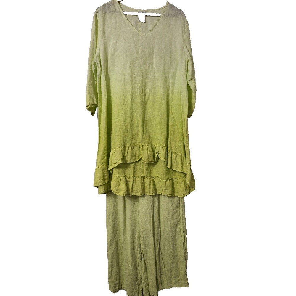 Match Point 2 Piece Linen Pant Set Large Tunic Top Wide Leg Pants Lagenlook Boho